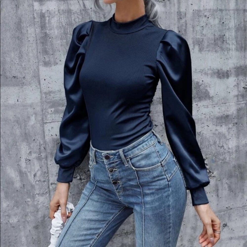 Puff long sleeved top, navy